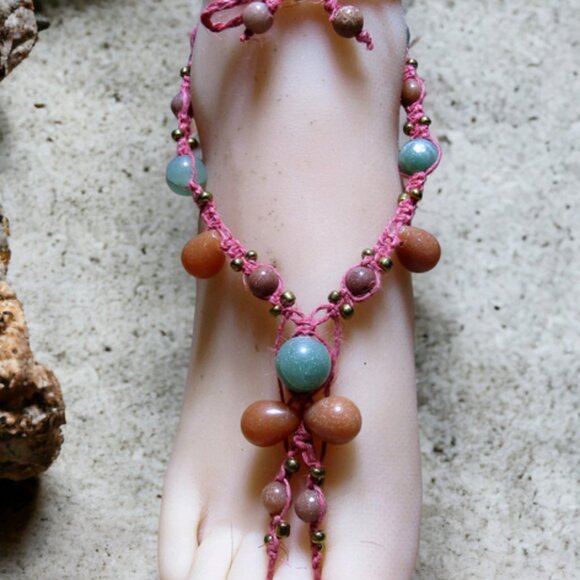 NEW Red and Green Gemstone  Barefoot Sandals. - Picture 3 of 7